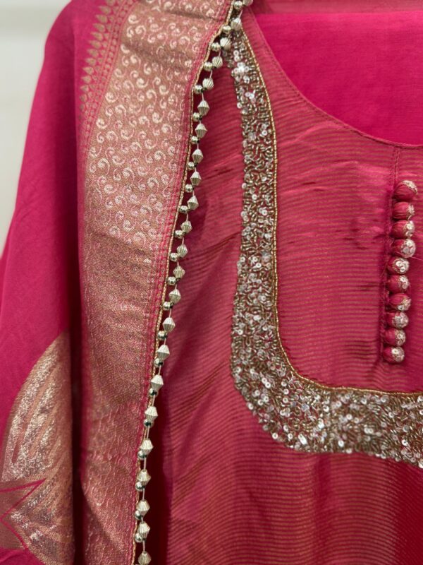 Pink Tissue Kurta With Gold Lurex Work