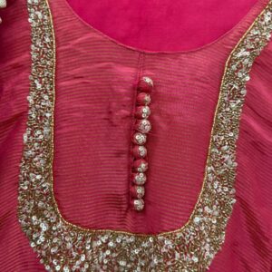 Pink Tissue Kurta With Gold Lurex Work - Image 5