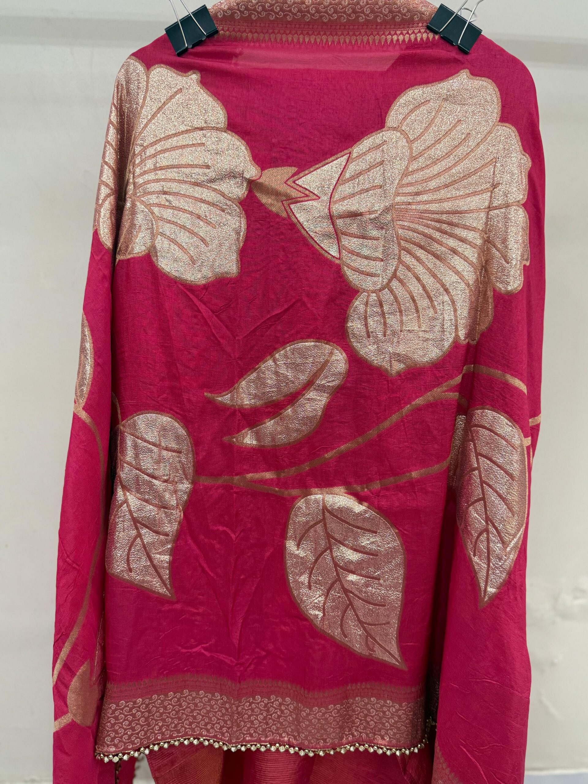 Pink Tissue Kurta With Gold Lurex Work - Image 4