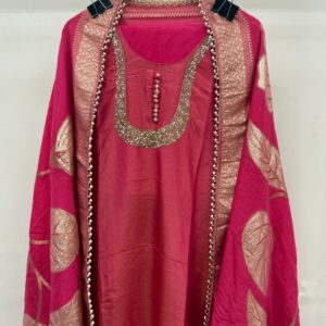 Pink Tissue Kurta With Gold Lurex Work