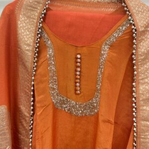 Orange Tissue Kurta With Gold Lurex Work - Image 2
