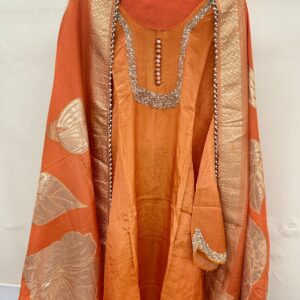 Orange Tissue Kurta With Gold Lurex Work
