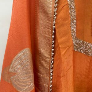 Orange Tissue Kurta With Gold Lurex Work - Image 3