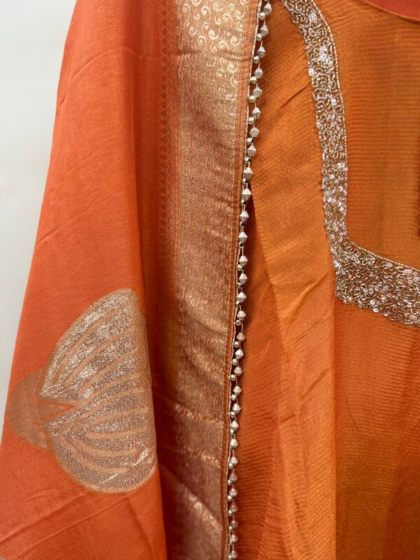 Orange Tissue Kurta With Gold Lurex Work